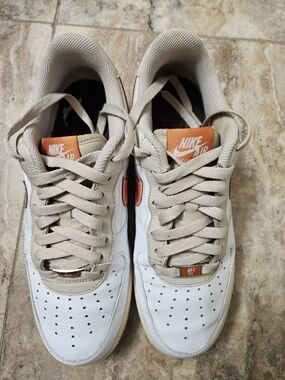 Nike Air Force 1 Low - White, Beige, Orange Accents